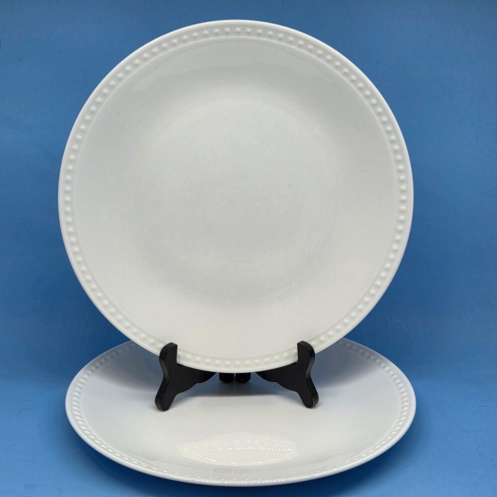 Mikasa Loria White Beaded 10.5" Dinner Plate Bone China Set of 2